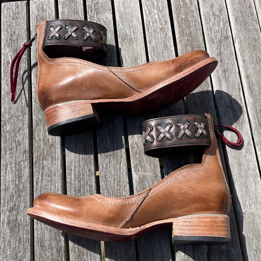 Freebird by Steven Sz 8 Moana Brown Leather Ankle-Strap Flats Burgundy Lined - Picture 10 of 13